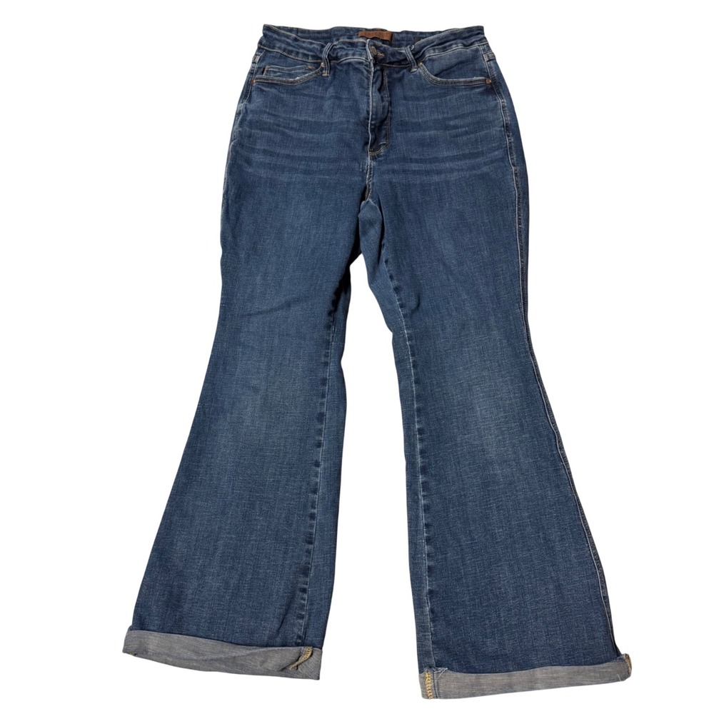 Judy Blue Los Angeles Flare Fit Cuffed Jeans Medium Wash Blue Denim 16W